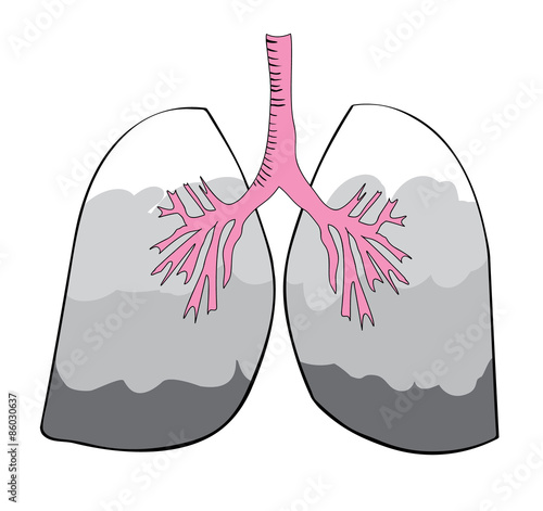Vector drawing of lungs filled with smoke