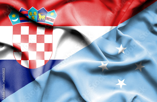 Waving flag of Micronesia and Croatia