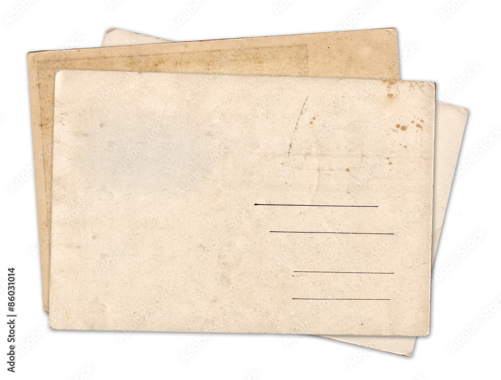 Stack of blank old vintage postcard isolated