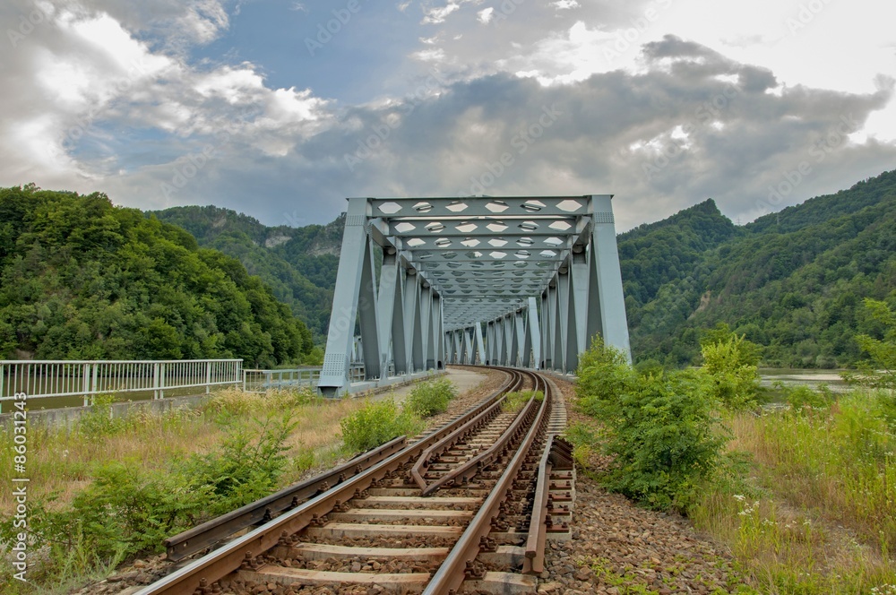 Metal railway bridge in Carpathian mountains Metal railway bridge in Carpathian mountains