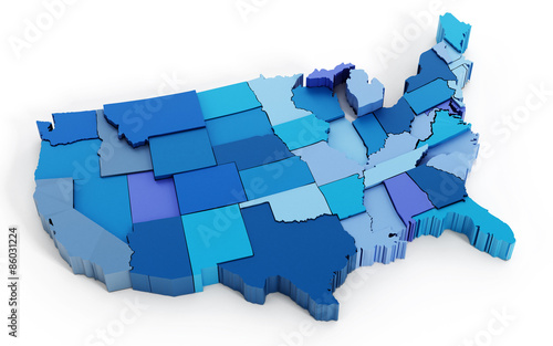 Map of USA in blue color tones