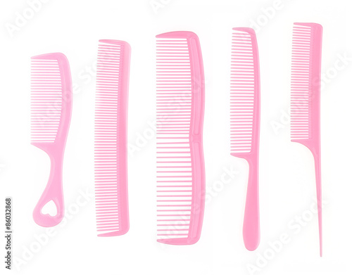 collection pink comb on white background