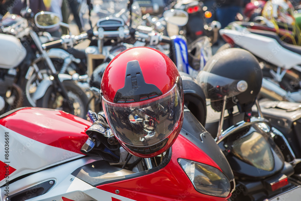 Obraz premium bright motorcycles on parking