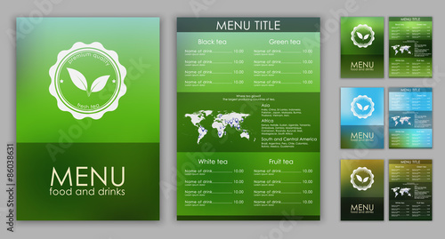 Design of a tea menu with blurred background