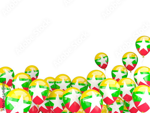Flying balloons with flag of myanmar