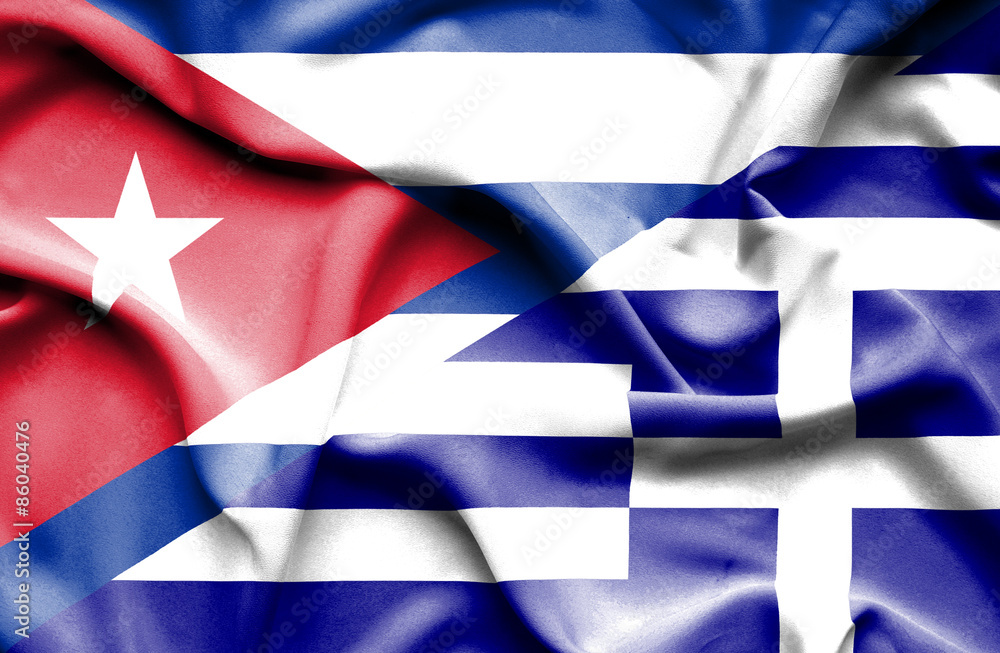 Waving flag of Greece and Cuba Waving flag of Greece and Cuba
