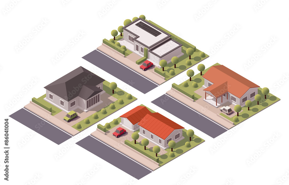 Vector isometric houses set