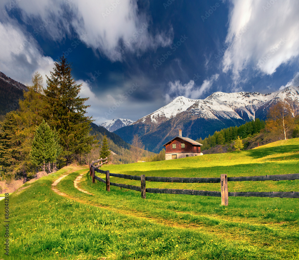 Beautiful spring landscape in the Swiss Alps.