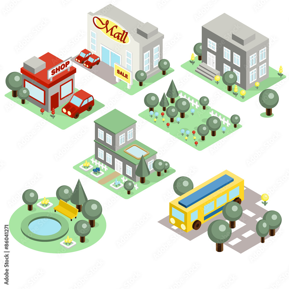 Fototapeta premium Set of the Isometric City 
