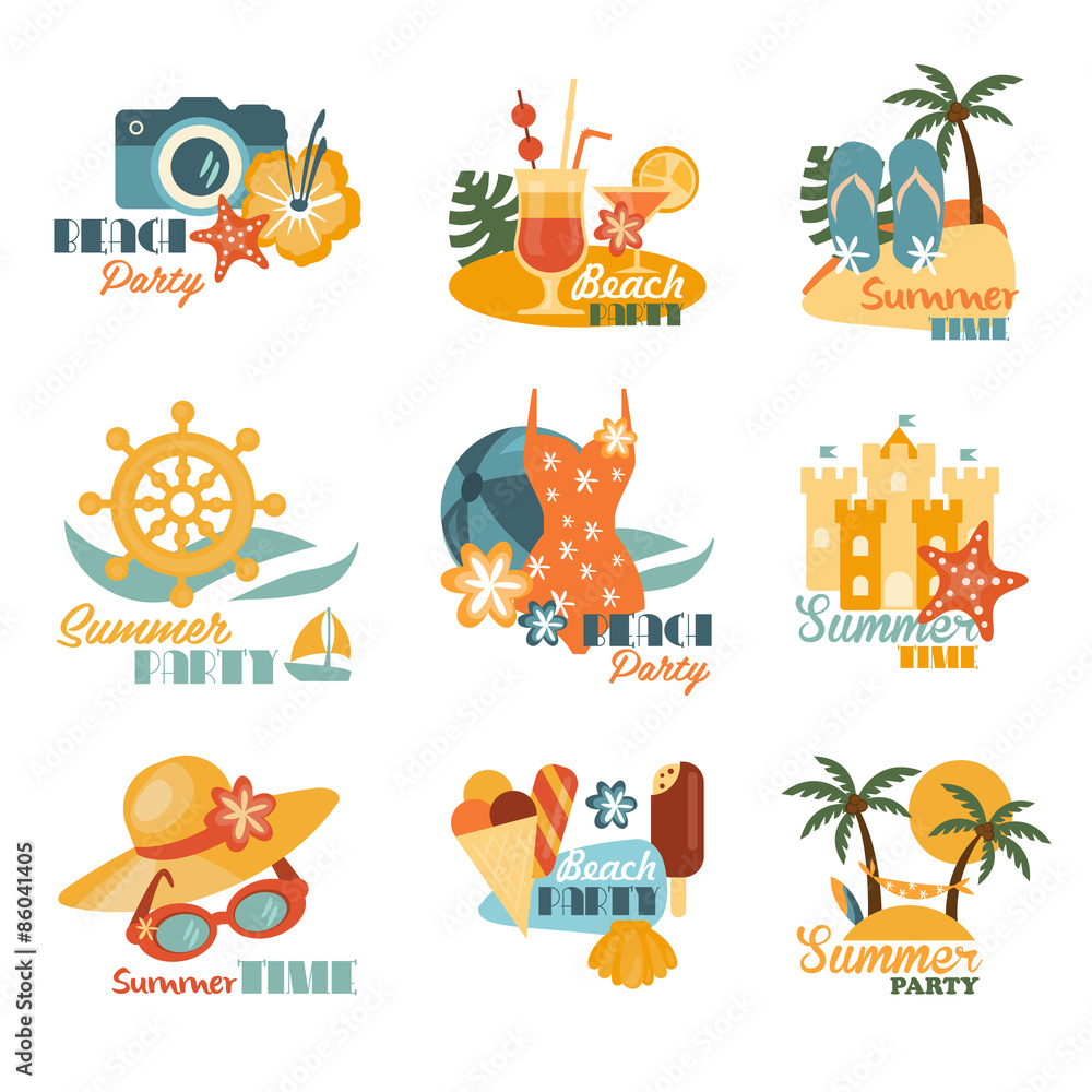 Beach And Summer Labels Set Beach And Summer Labels Set