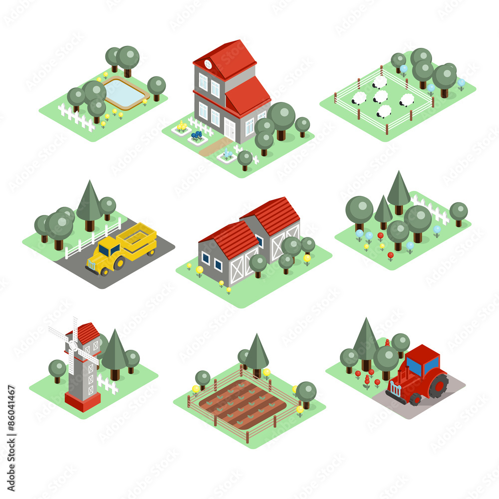 Detailed Illustration of a Isometric Farm 