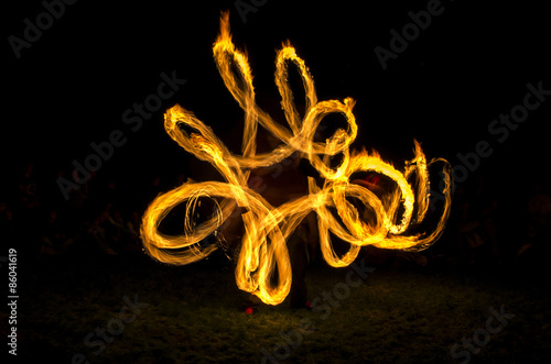 Photos Fiery streaks during the fireshow at night