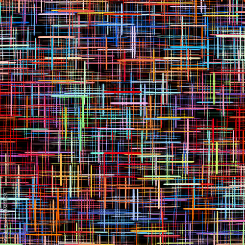 Multicolored checkered pattern on black as abstract background.