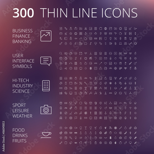 Thin Line Icons For Business, Technology and Leisure photo