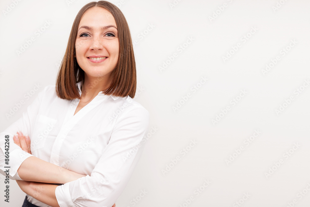 Portrait of successful brunette businesswoman over white isolate Portrait of successful brunette businesswoman over white isolate