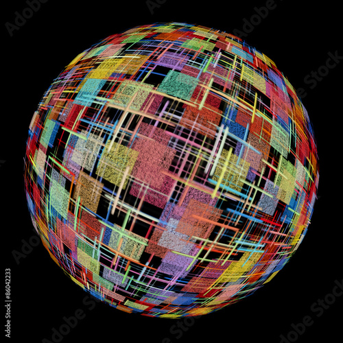 Multicolored abstract globe silhouette on black background.