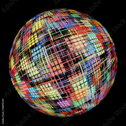 Abstract Multicolored globe silhouette on black background.