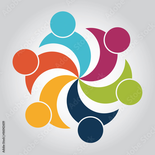 Teamwork Social Network, Group of 6 people business relationship