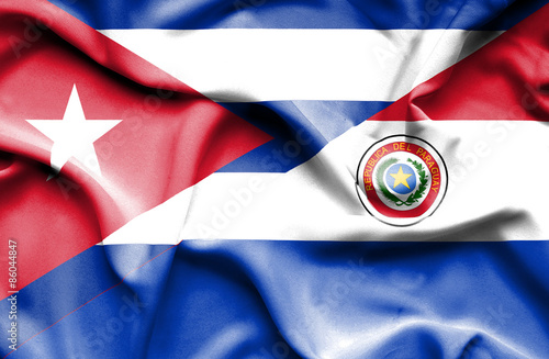 Waving flag of Paraguay and Cuba