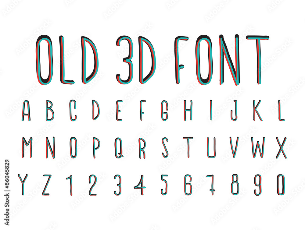 Colorful old 3D font, stereoscopic effect Colorful old 3D font, stereoscopic effect