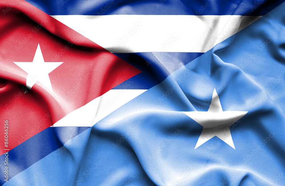 Waving flag of Somalia and Cuba Waving flag of Somalia and Cuba