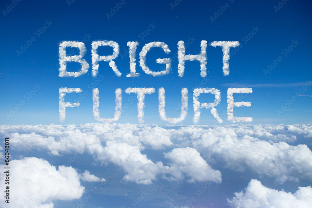 bright future clouds word on sky over clouds. bright future clouds word on sky over clouds.