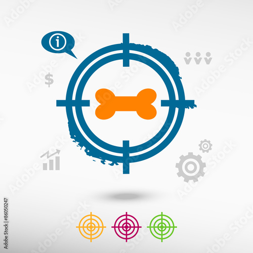 Dog bone sign icon on target icons background