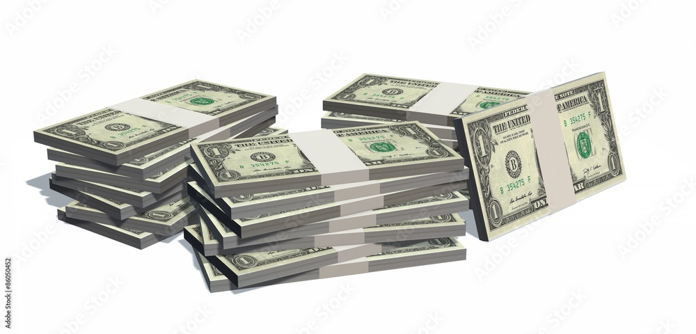 Stacks of 1 dollars Bills isolated on white background Stacks of 1 dollars Bills isolated on white background