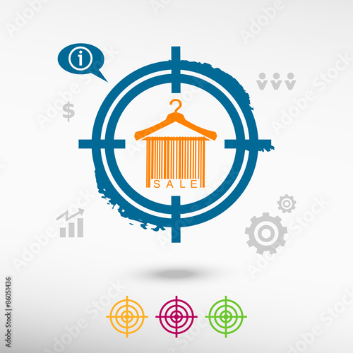 Sale barcode clothes hanger on target icons background