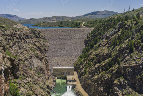 Blue Mesa Dam - completed in 1965. This is an earth and rock filled structure 390 feet tall, 3,093,000 cubic yards of material, 785 foot long crest. photo