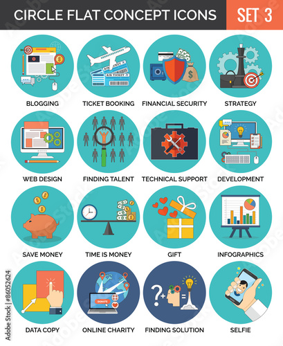 Circle Colorful Concept Icons. Flat Design. Set 3.
