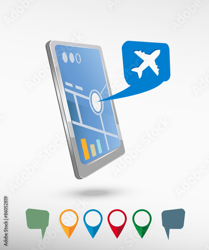 Airplane icon  and perspective smartphone vector realistic