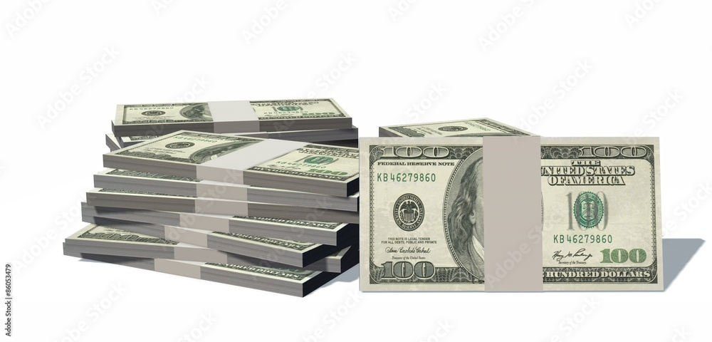 Stacks of hundred dollars Bills isolated on white background Stacks of hundred dollars Bills isolated on white background
