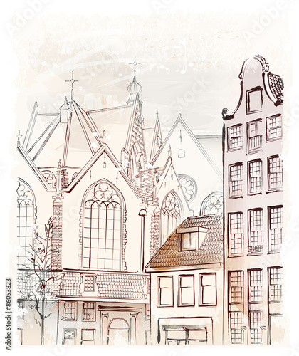 vintage freehand illustration of  Amsterdam