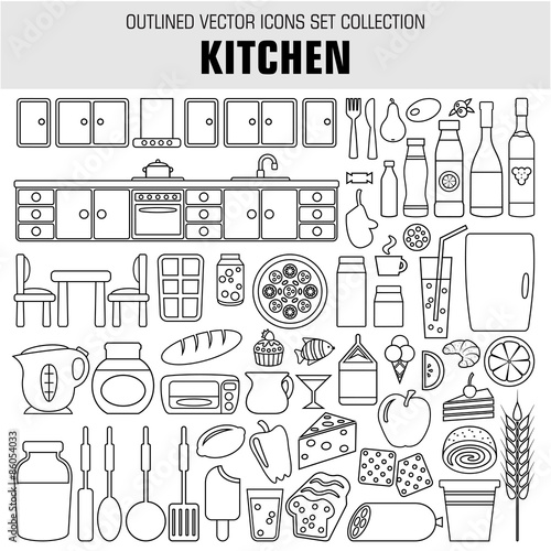 Outline set cooking and food icons. Vector