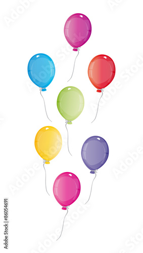 Sechs bunte Luftballons fliegen hoch - Einladung zum Geburtstag - Gutschein, Einladung zur Party, Eröffnung, Jubiläum