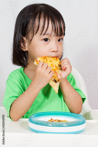 Little Asain Chinese Eating Pizza