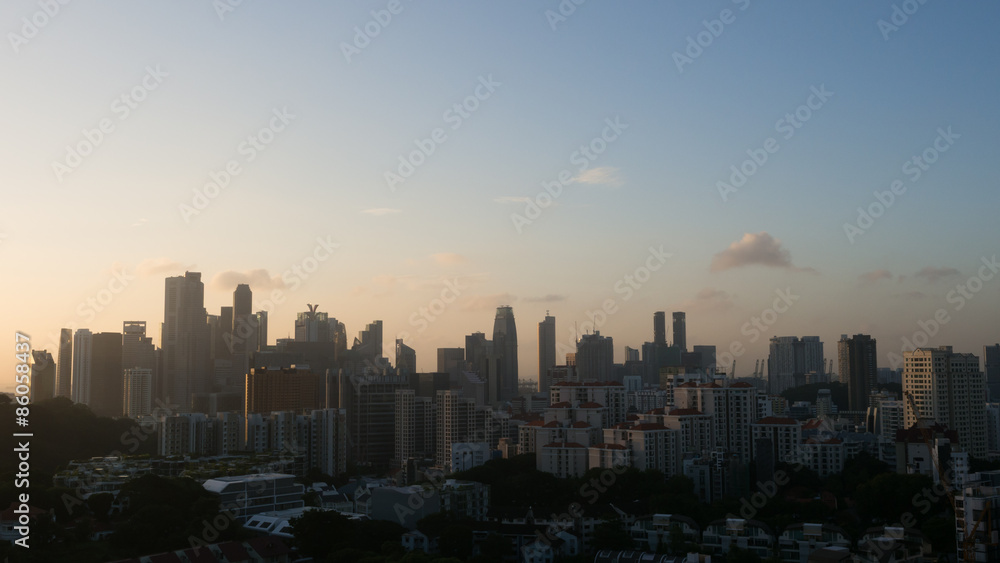 Silhouette Cityscape of Singapore at sunrise