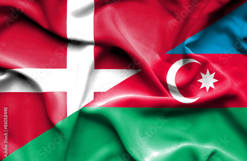 Waving flag of Azerbajan and Denmark