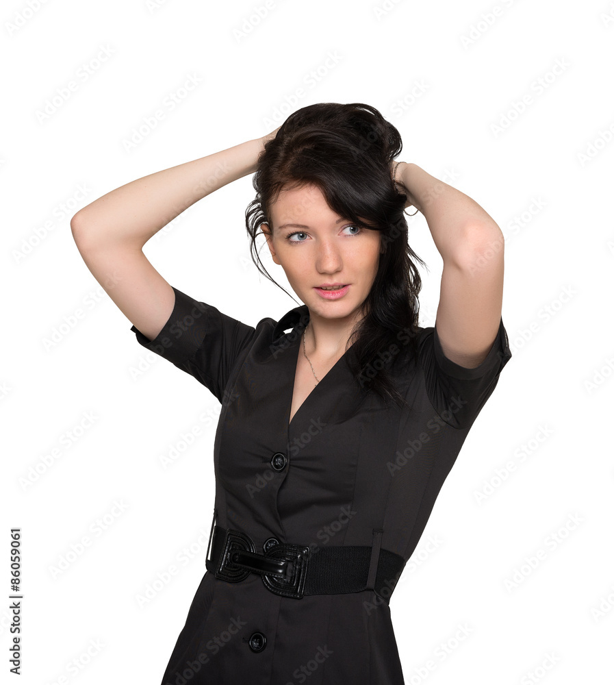 Woman in black dress isolated on wahite background Woman in black dress isolated on wahite background