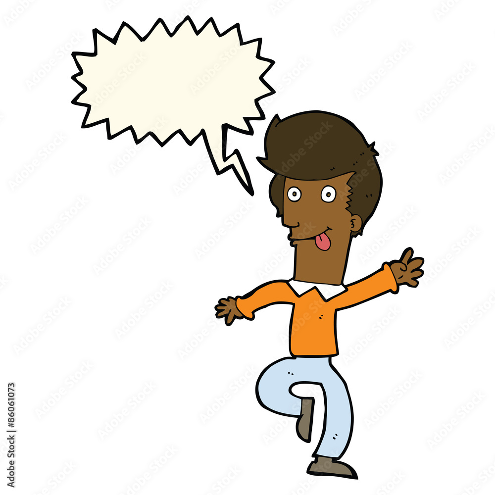 cartoon man dancing with speech bubble