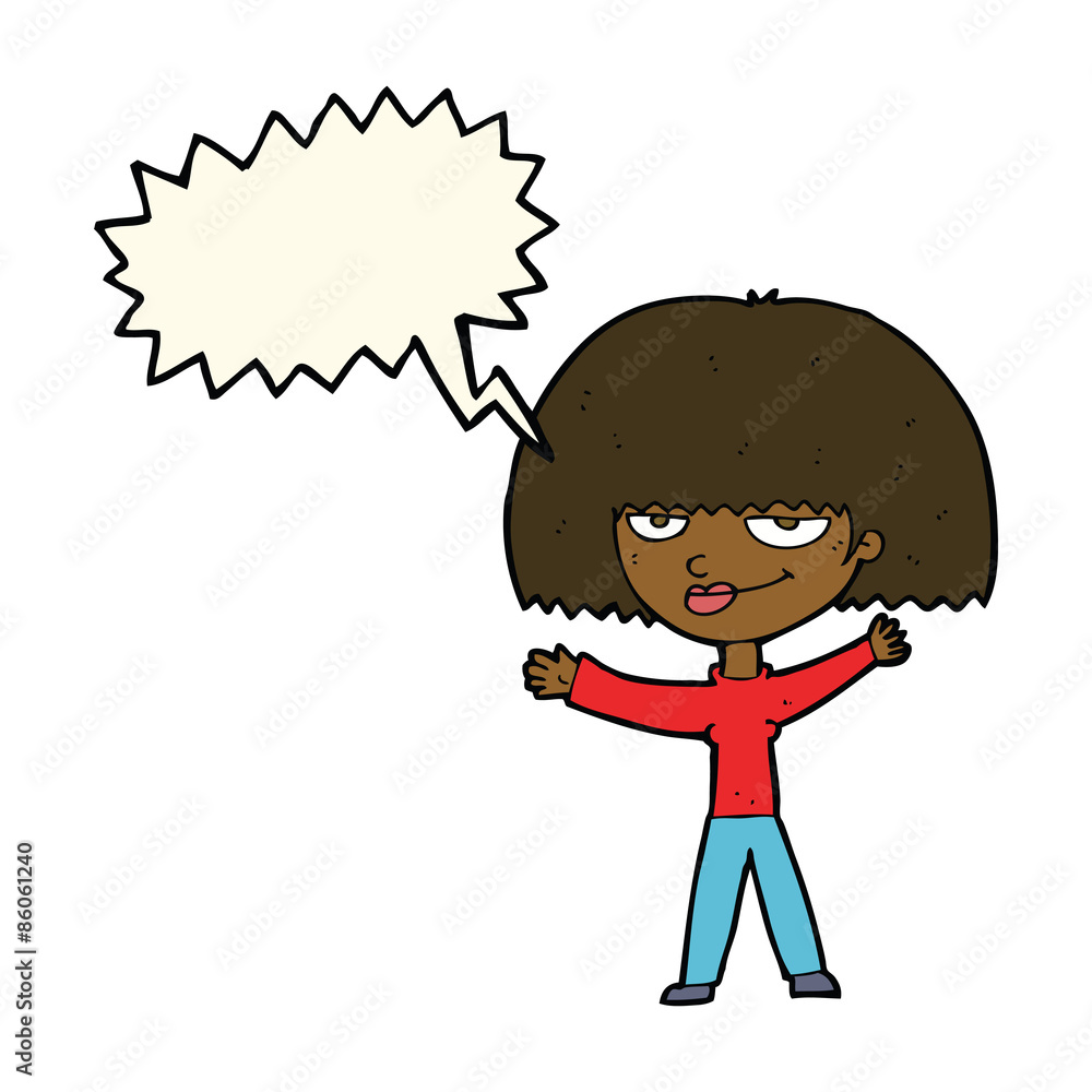 cartoon smug woman with speech bubble cartoon smug woman with speech bubble