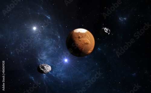 Fototapeta Naklejka Na Ścianę i Meble -  Planet Mars with moon, illustration