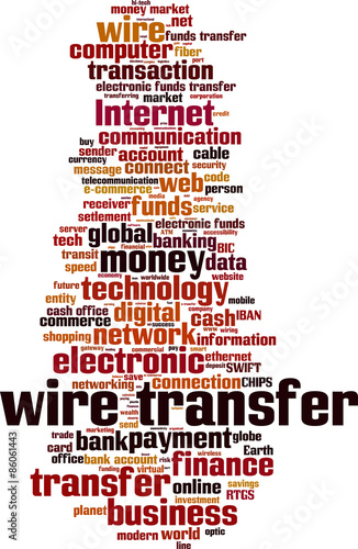 Wire transfer word cloud concept. Vector illustration
