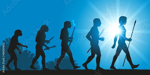 Concept de la théorie de l’évolution de Darwin, illustré avec la transformation de la silhouette humaine, de homme primitif à l’homo sapiens.