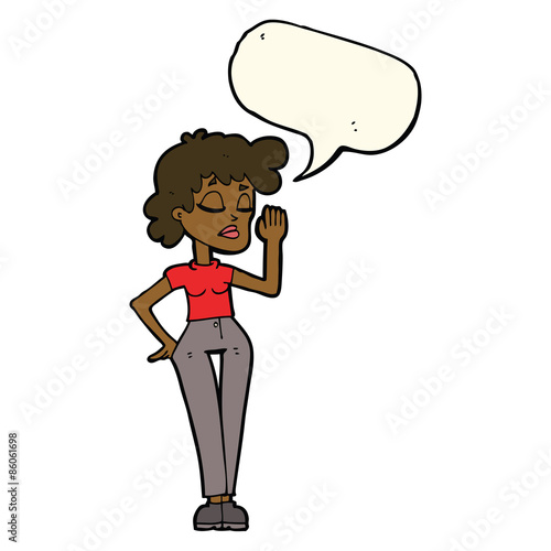 cartoon woman ignoring with speech bubble