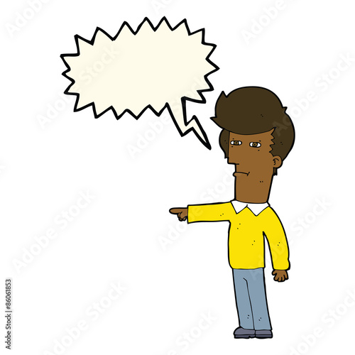 cartoon man blaming with speech bubble