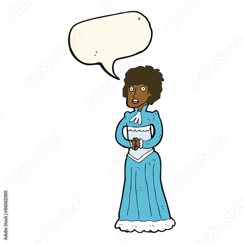 cartoon shocked victorian woman with speech bubble