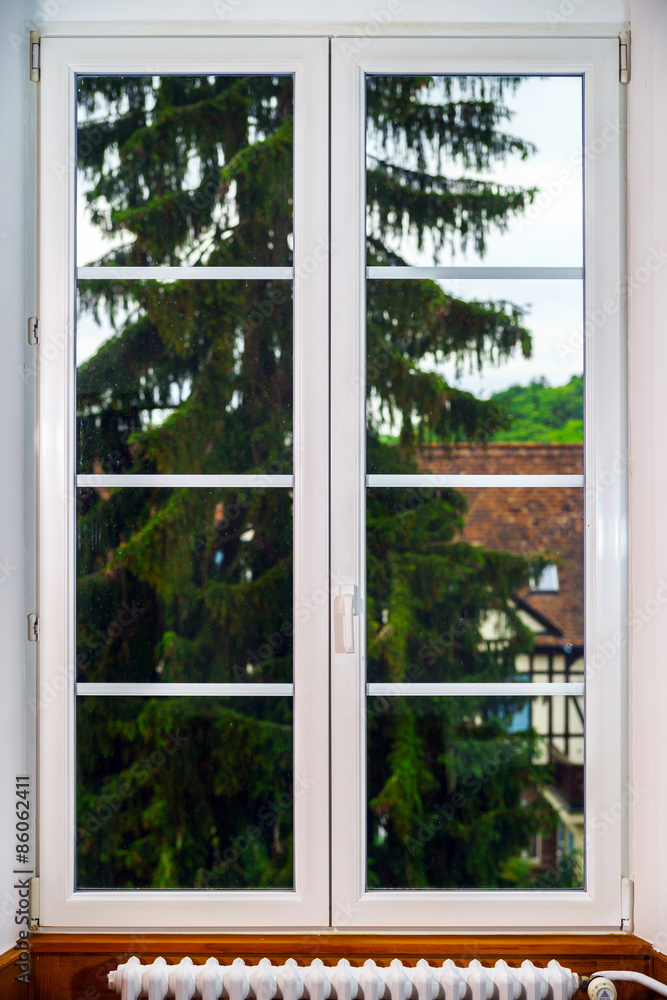 Fototapeta premium Big pvc window with decoration elements in old french house