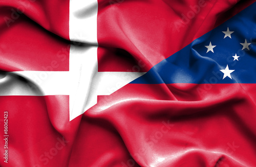 Waving flag of Samoa and Denmark